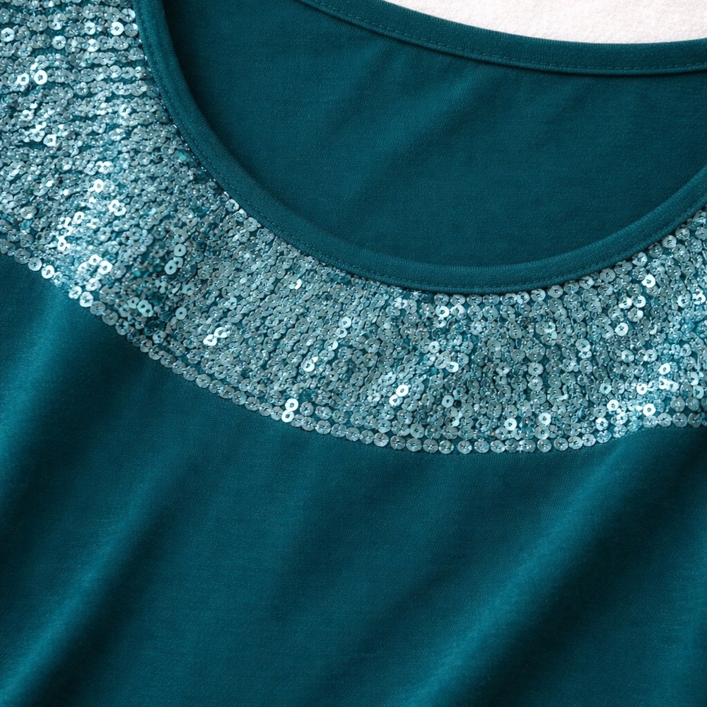 Teal Sequin Tunic Top Plus Size Sparkly Blouse Dressy Casual Holiday Party 2X - Picture 5 of 7